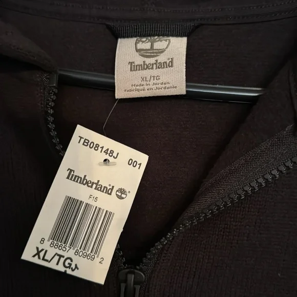 Timberland hooded black zip up jacket NWT XL